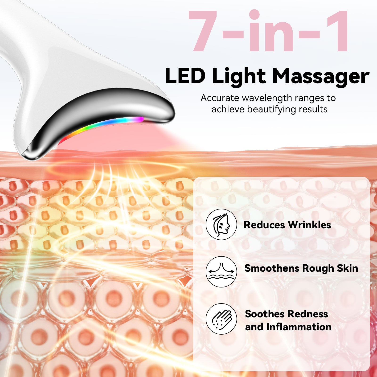 Peaceone 7 Colors Luminesce 7-in-1 Led Facial Sculptor, Face Massager Lift Tool Roller, Facial Device for Wrinkles and Lifting, Tightening Wand for Neck