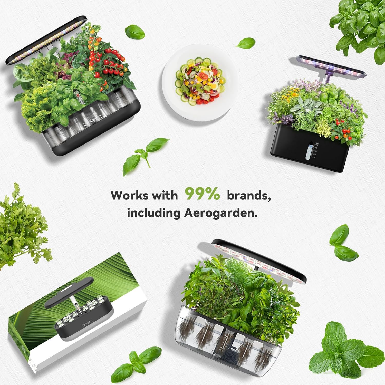 inbloom Herb Seed Pod Kits for AeroGarden, Ahopegarden IDOO Hydroponics Growing System Garden Indoor, 12-Pods, 350+ Seeds Included Basil, Parsley, Mint, Cilantro, Shiso, Liquorice, Chicory