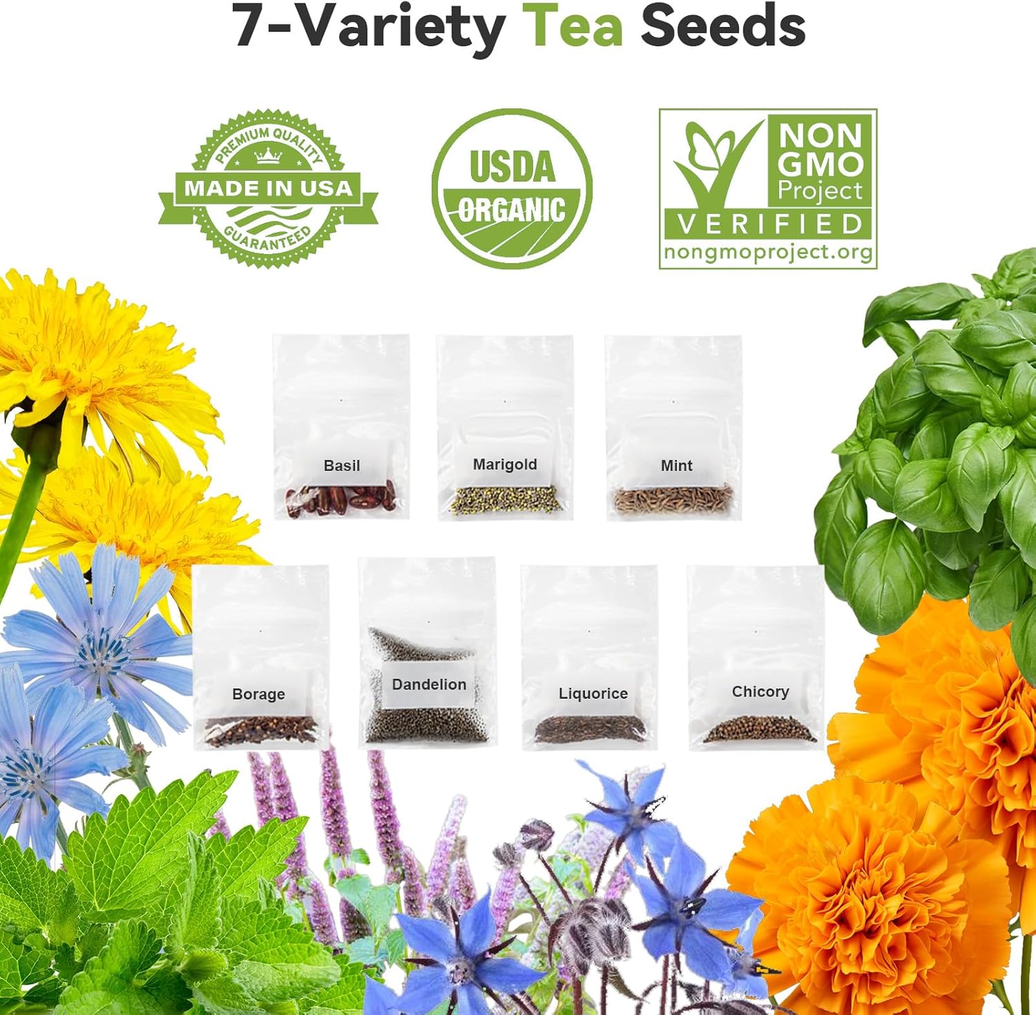 inbloom Basil Seed Pod kits for AeroGarden, idoo Hydroponics Growing System Garden, 12-Pods, 350+ Seeds, Indoor Herb Garden Include Basil, Marigold, Mint, Borage, Dandelion, Liquorice, Chicory