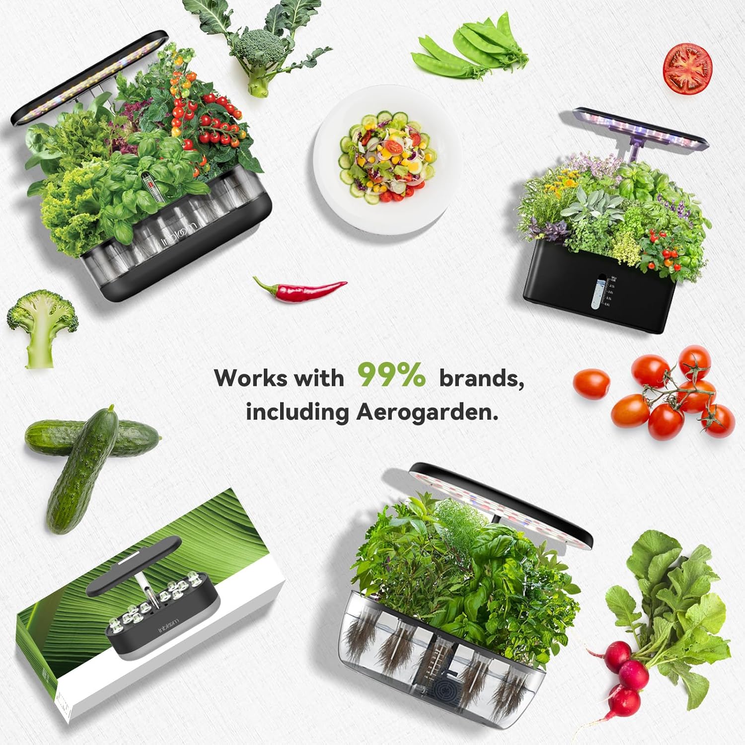 inbloom Basil Seed Pod kits for AeroGarden, idoo Hydroponics Growing System Garden, 12-Pods, 350+ Seeds, Indoor Herb Garden Include Basil, Marigold, Mint, Borage, Dandelion, Liquorice, Chicory