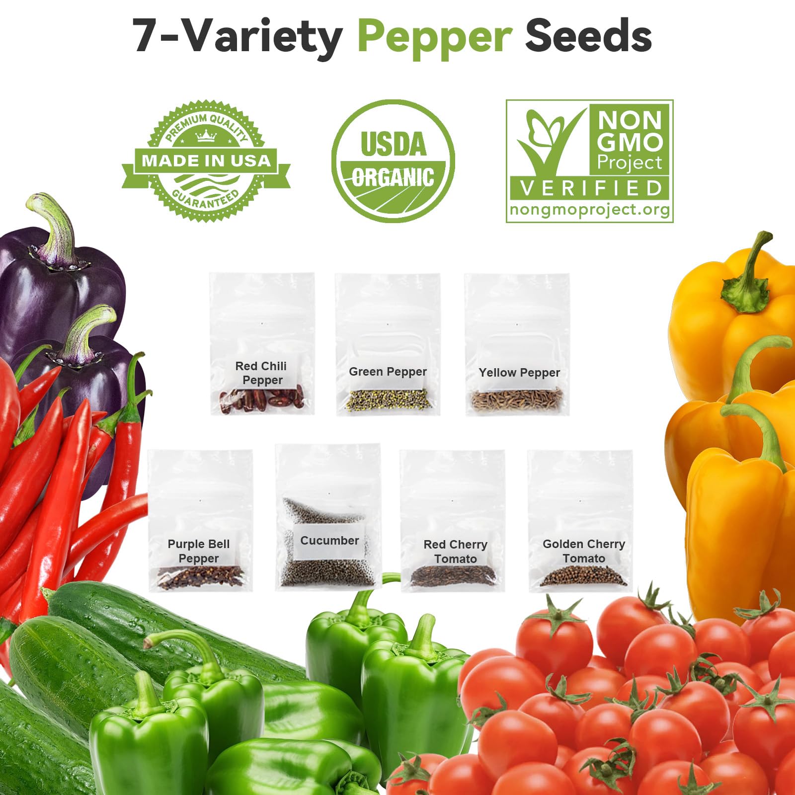 inbloom Pepper Seed Pod kits for AeroGarden,idoo Hydroponics growing System Garden,12-pod,350+ Seeds include Red chili pepper,Green Pepper,Yellow Pepper,Purple Pepper,Cucumber,Red Tomato, GoldenTomato